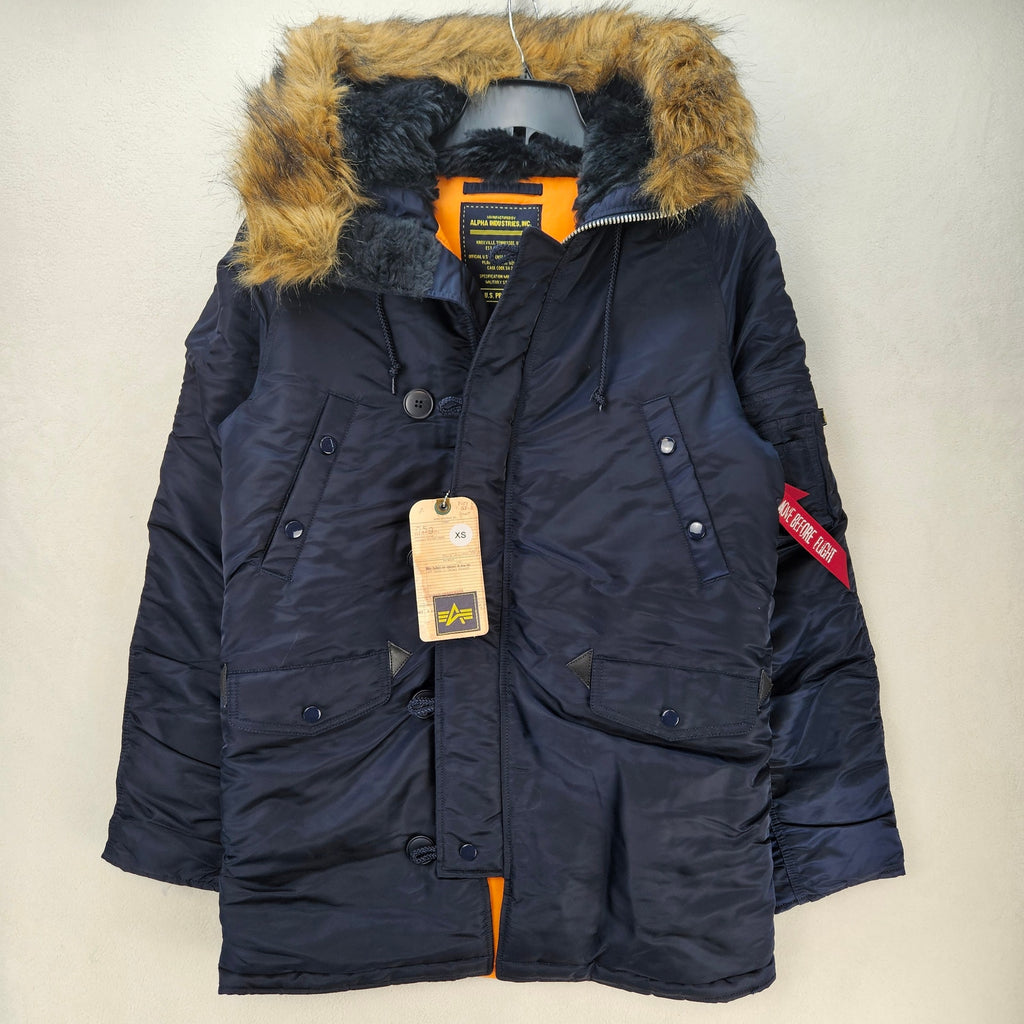 ALPHA INDUSTRIES SLIM FIT XS N-3B PARKA REPLICA BLUE ORANGE FUR HOOD JACKET NWT