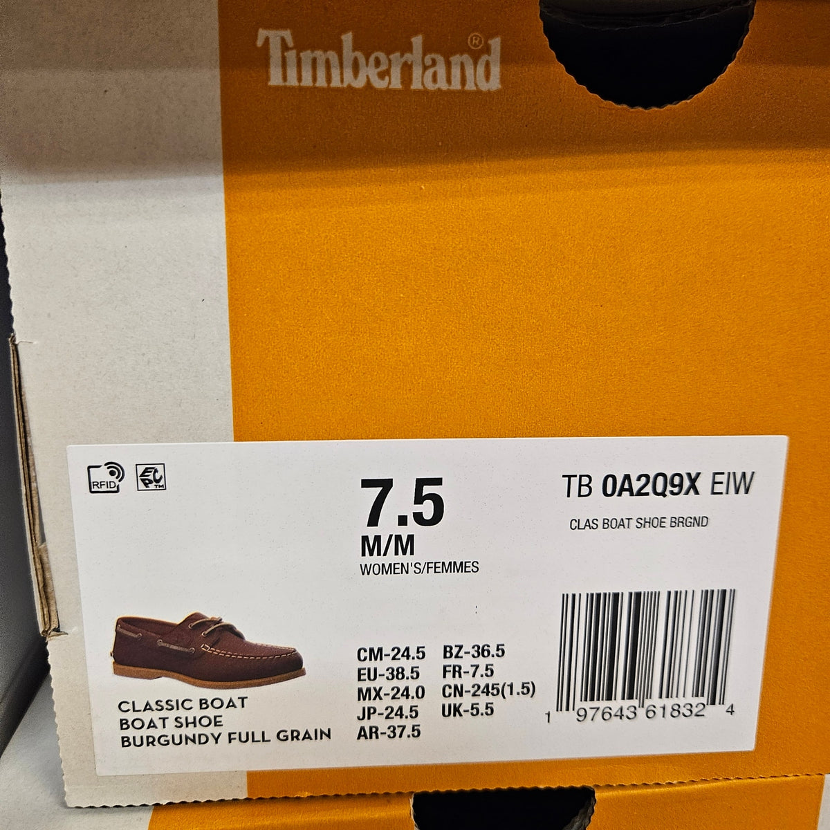TIMBERLAND WOMEN'S 7.5 CLASSIC BOAT SHOE BURGUNDY FULL GRAIN TB0A2Q9XEIW NIB