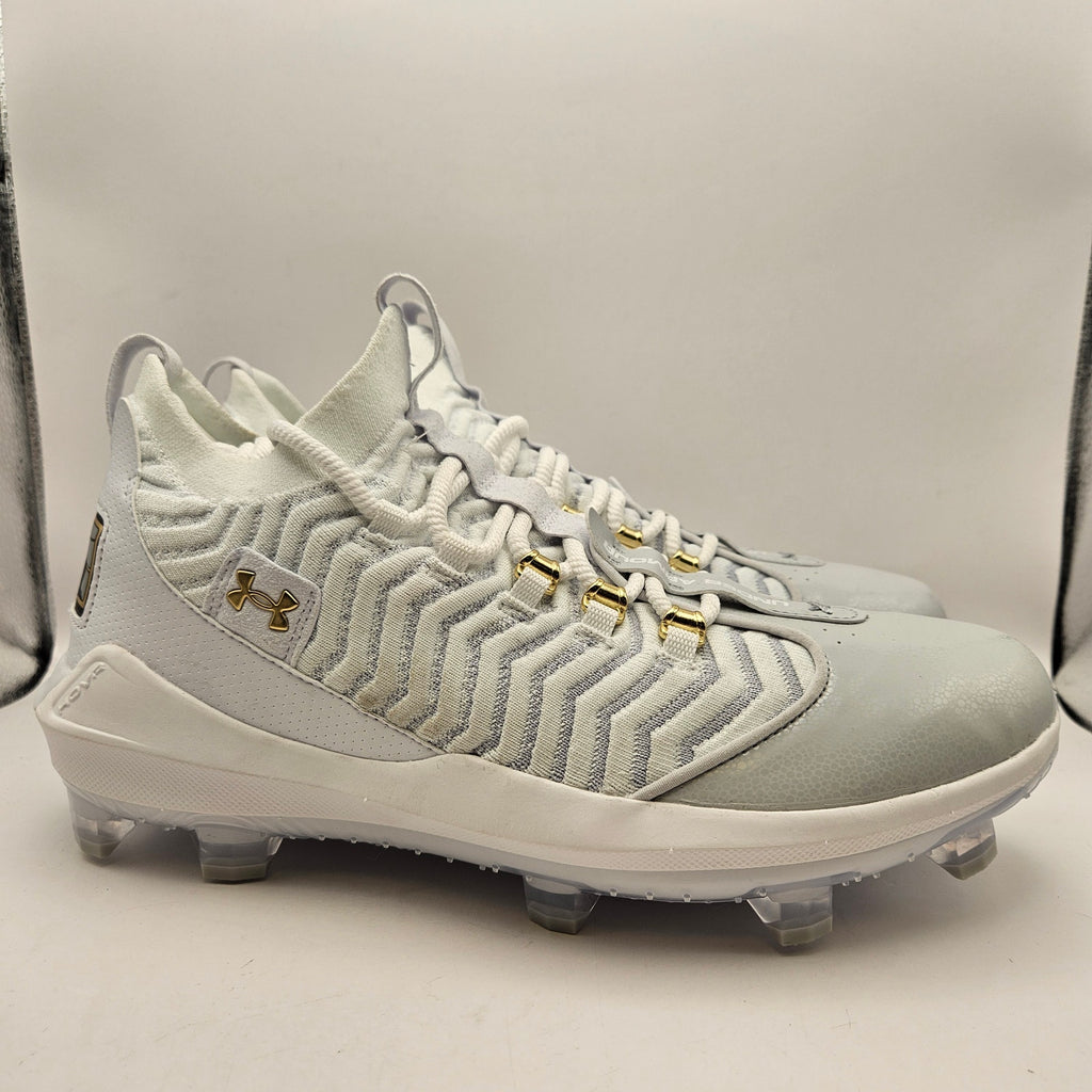 UNDER ARMOUR MEN'S 12 YARD LOW ST BASEBALL CLEATS WHITE GOLD 3027444-100 NWOB