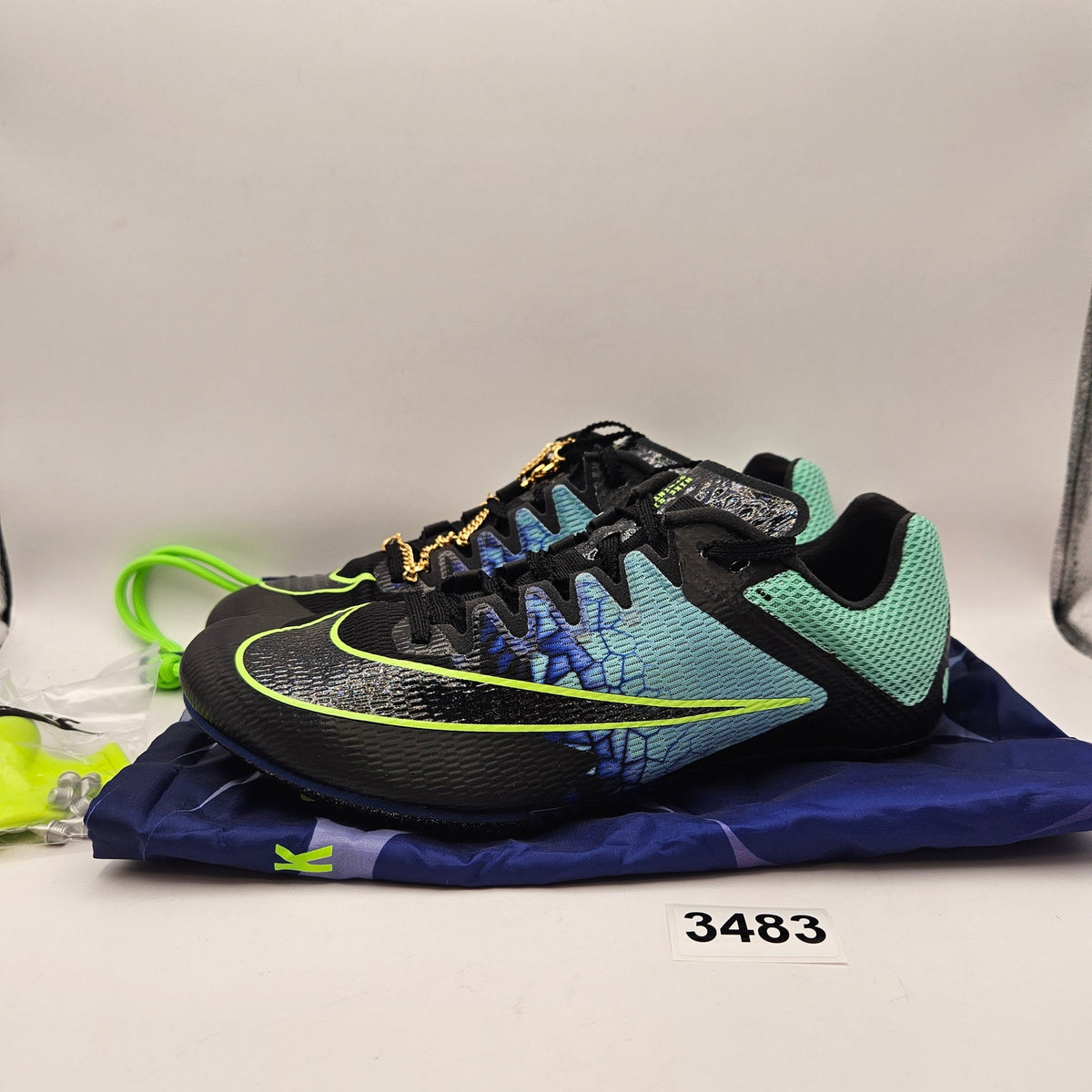 NIKE MEN'S 7.5 ZOOM RIVAL SPRINT TRACK SPIKES IM9132-300 BLACK VOLT BLUE NWOB