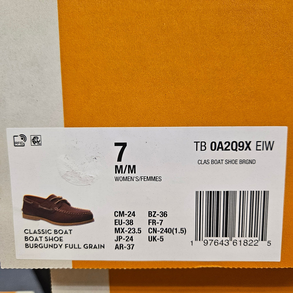 TIMBERLAND WOMEN'S 7 CLASSIC BOAT SHOE BURGUNDY FULL GRAIN TB0A2Q9XEIW NIB