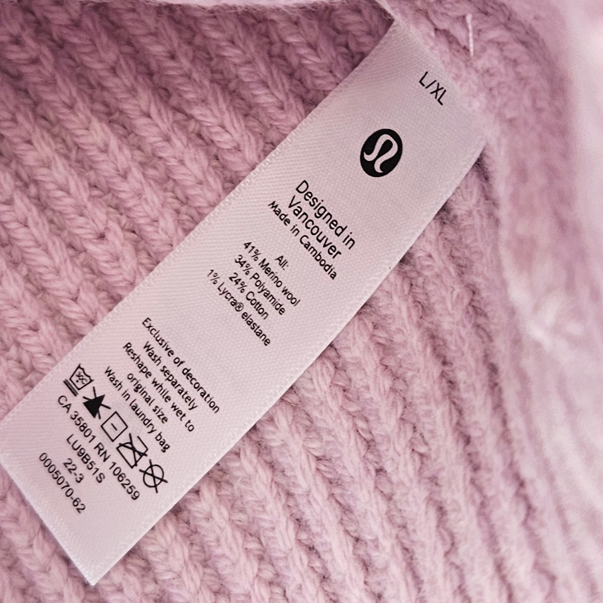 LULULEMON WOMEN'S L/XL RIBBED MERINO WOOL-BLEND KNIT BEANIE NWOT