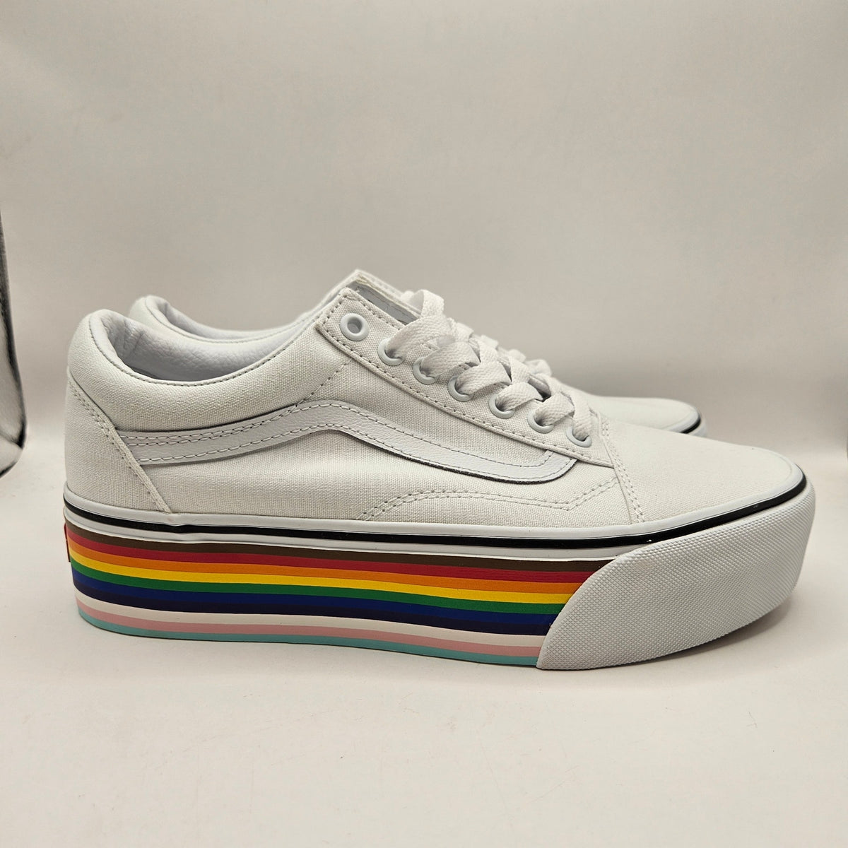 VANS M8 W9.5 OLD SKOOL STAC PRIDE RAINBOW WHITE STACKED SNEAKER SHOES NWOB