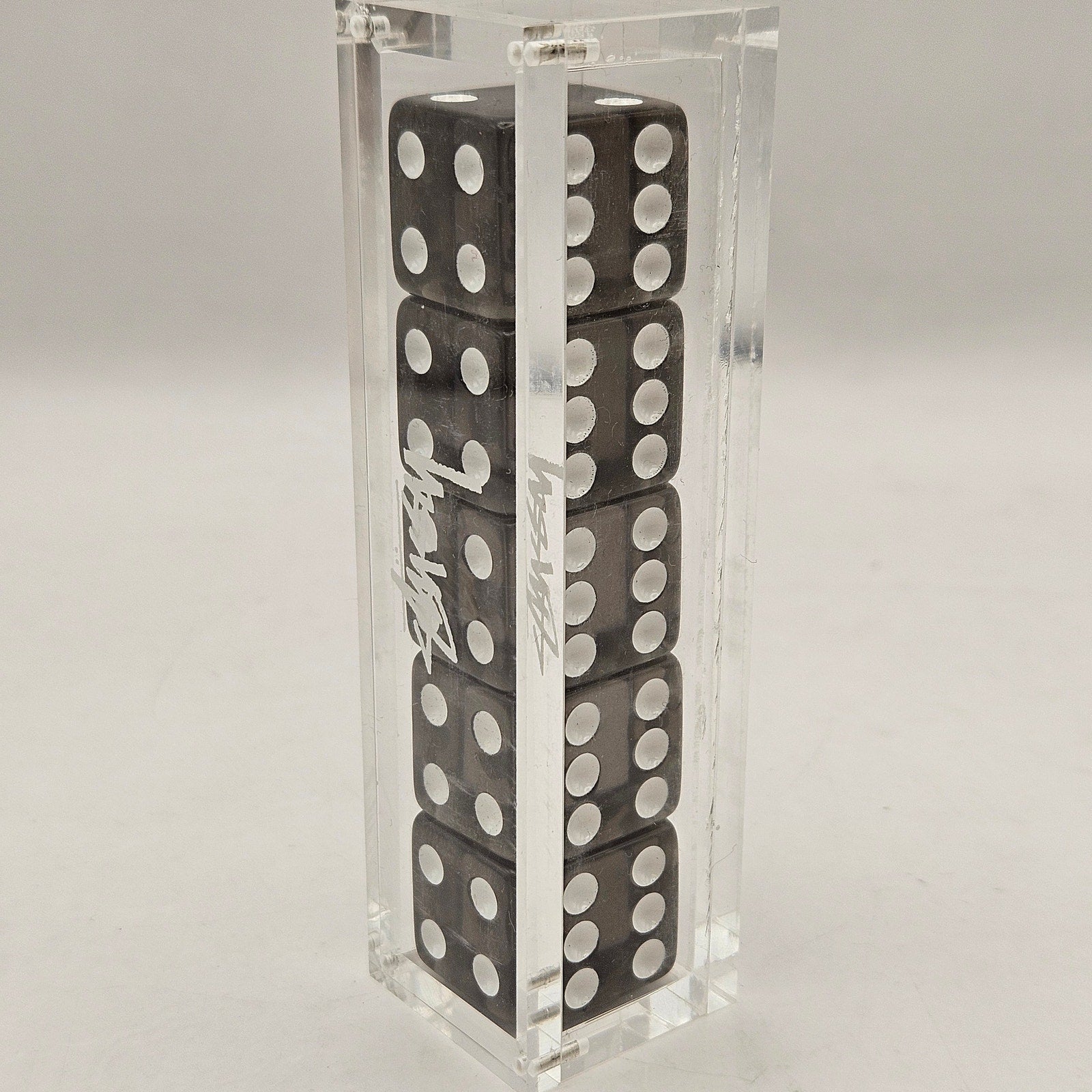 STUSSY DICE SET BLACK ACRYLIC DISPLAY CASE 5 LOGO DICE STYLE 138769 RARE