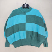 FREE PEOPLE SMALL COLOR BLACK OVERSIZED KNIT SWEATER GREEN BLUE MOCK NECK CHUNKY