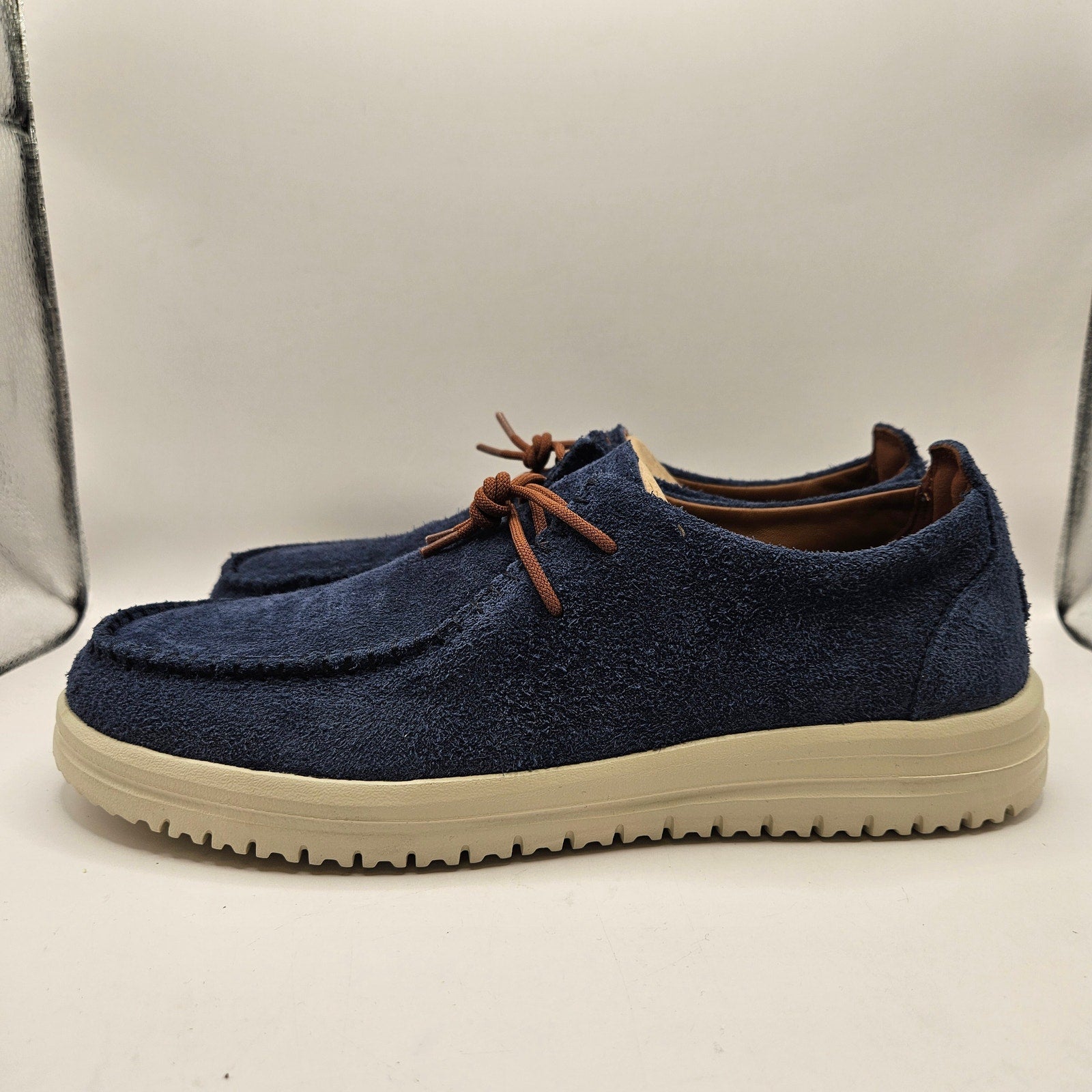 HEY DUDE MEN'S 13 BLUE STOWE SUEDE LEATHER SLIP ON SHOES 40877-410 LOAFERS NWOB