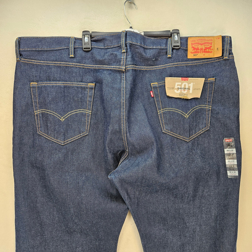 LEVI'S 501 MEN'S 52X30 ORIGINAL BUTTON FLY DARK WASH JEANS NWT