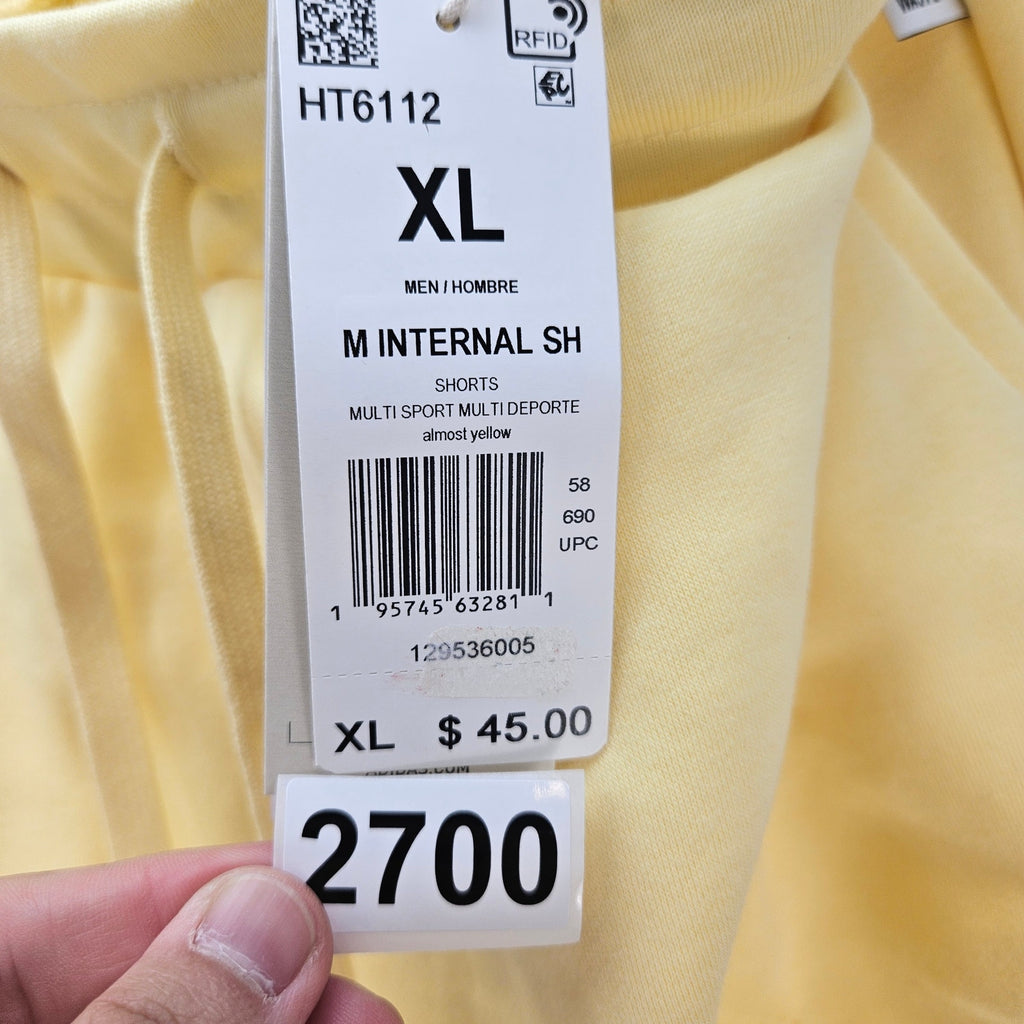 ADIDAS MEN'S XL INTERNAL FLEECE YELLOW SHORTS HT6112 NWT