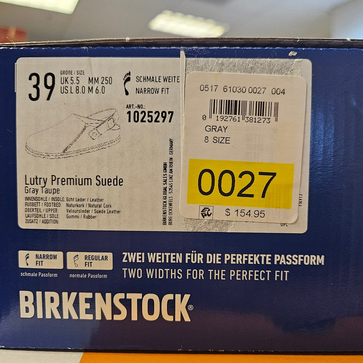 BIRKENSTOCK WOMEN'S 8 LUTRY PREMIUM SUEDE GRAY TAUPE 1025297 NARROW