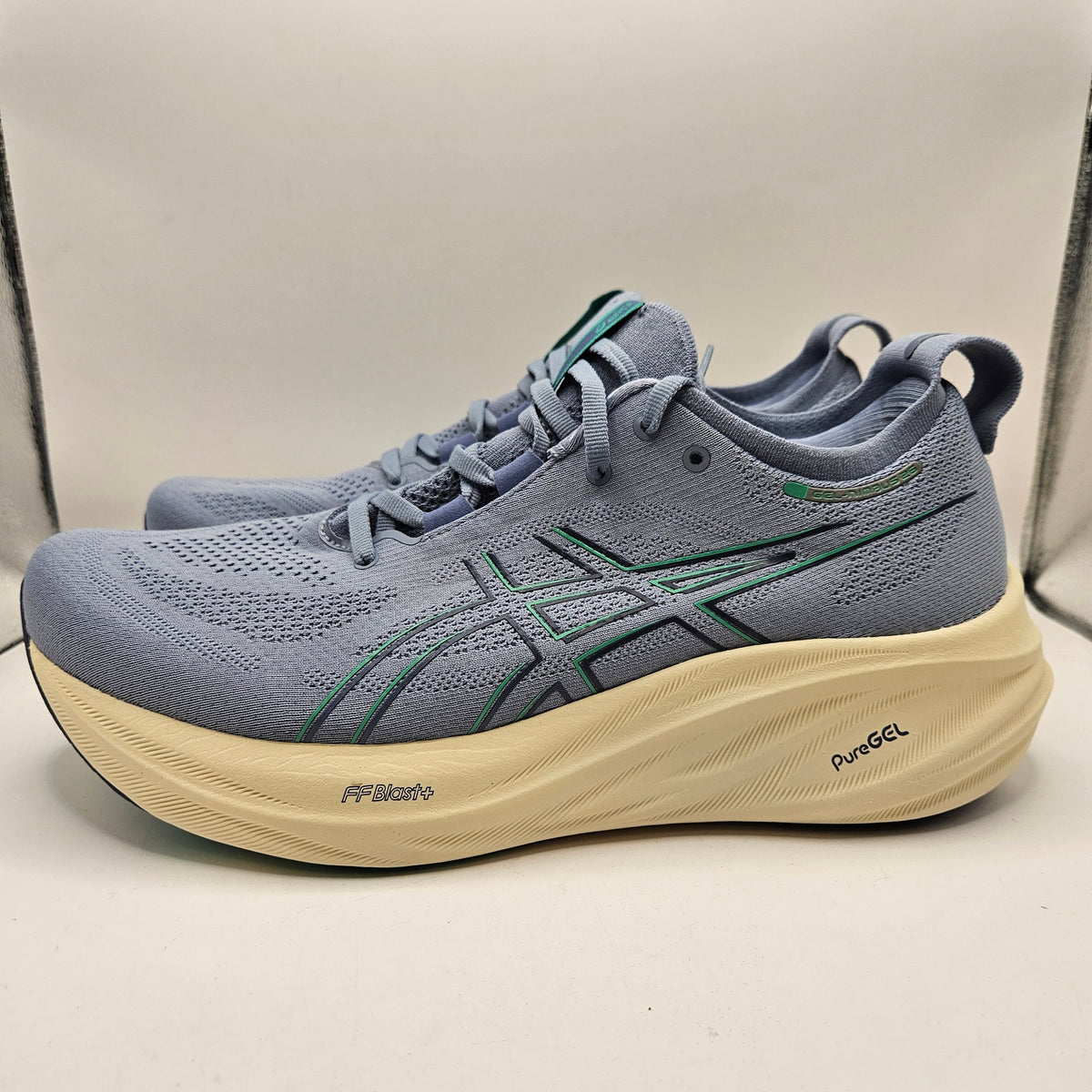 ASICS MEN'S 11.5 GEL NIMBUS 26 GRAY GREEN 1011B892 NWOB RUNNING SHOES
