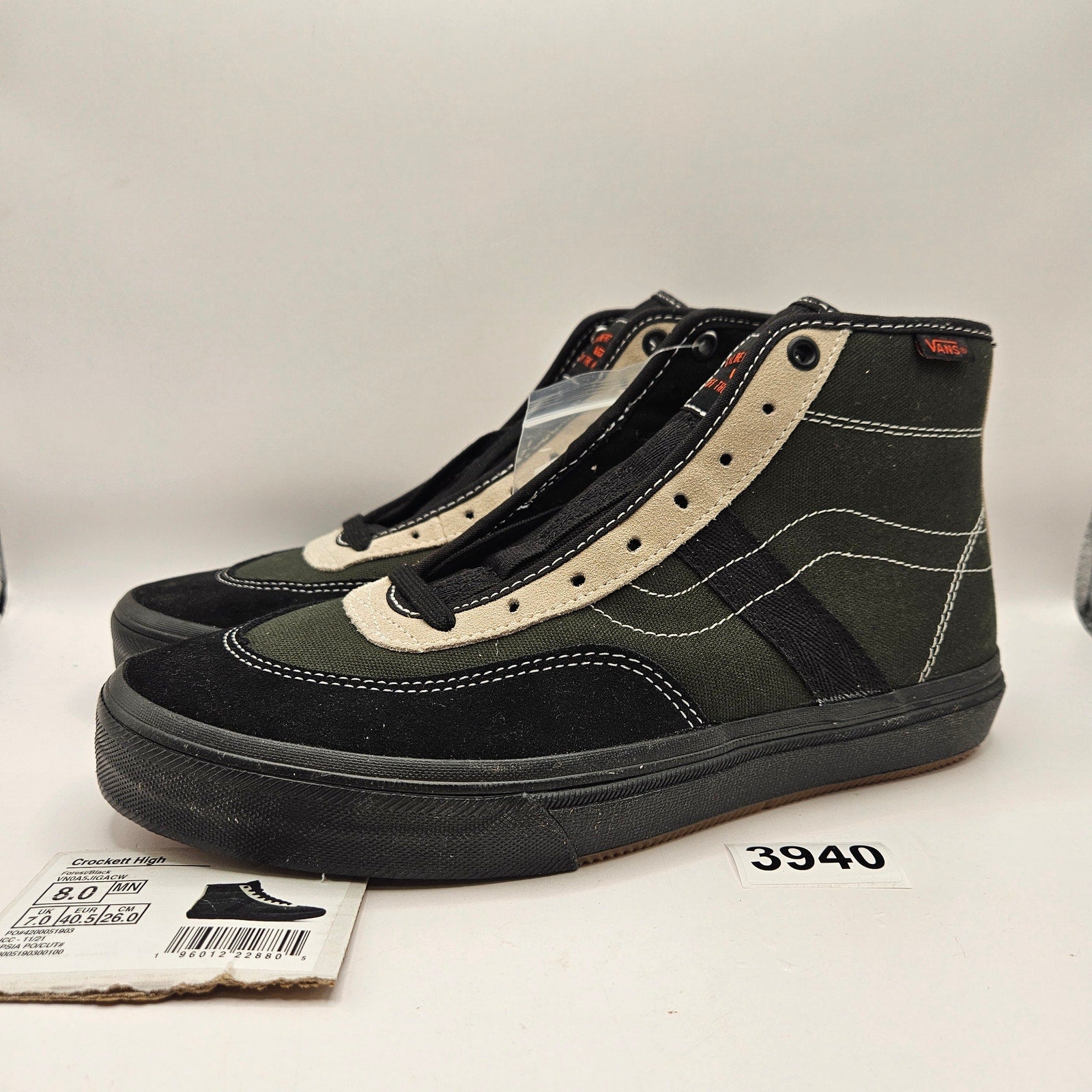 VANS MEN'S 8 GILBERT CROCKETT HI FOREST BLACK SKATE SHOE NWOB