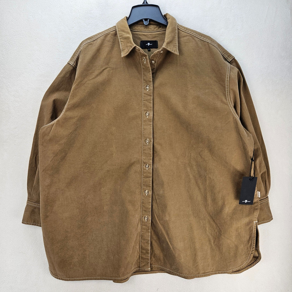 7 FOR ALLMANKIND WOMEN'S L NINA OVERSHIRT TWILL SAND STORM BUTTON SHACKET NWT
