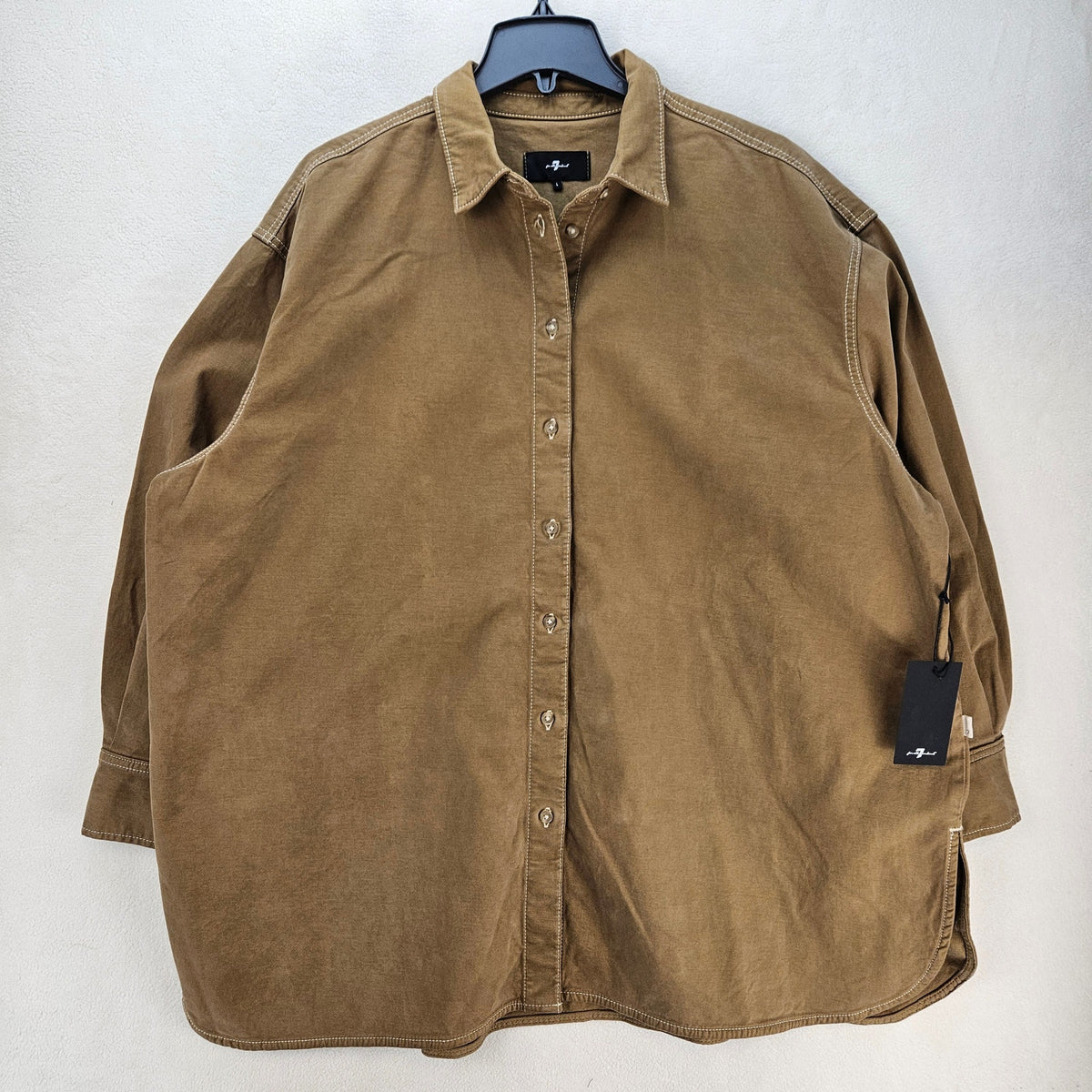 7 FOR ALLMANKIND WOMEN'S L NINA OVERSHIRT TWILL SAND STORM BUTTON SHACKET NWT