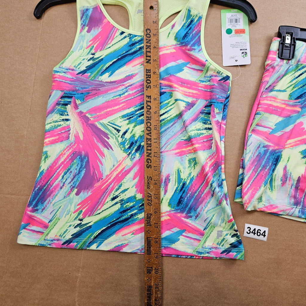 PRINCE GIRLS TENNIS OUTFIT LOT TANK TOP(M) & SKORT(L) MULTICOLOR BRUSHSTROKE NWT