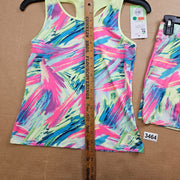 PRINCE GIRLS TENNIS OUTFIT LOT TANK TOP(M) & SKORT(L) MULTICOLOR BRUSHSTROKE NWT