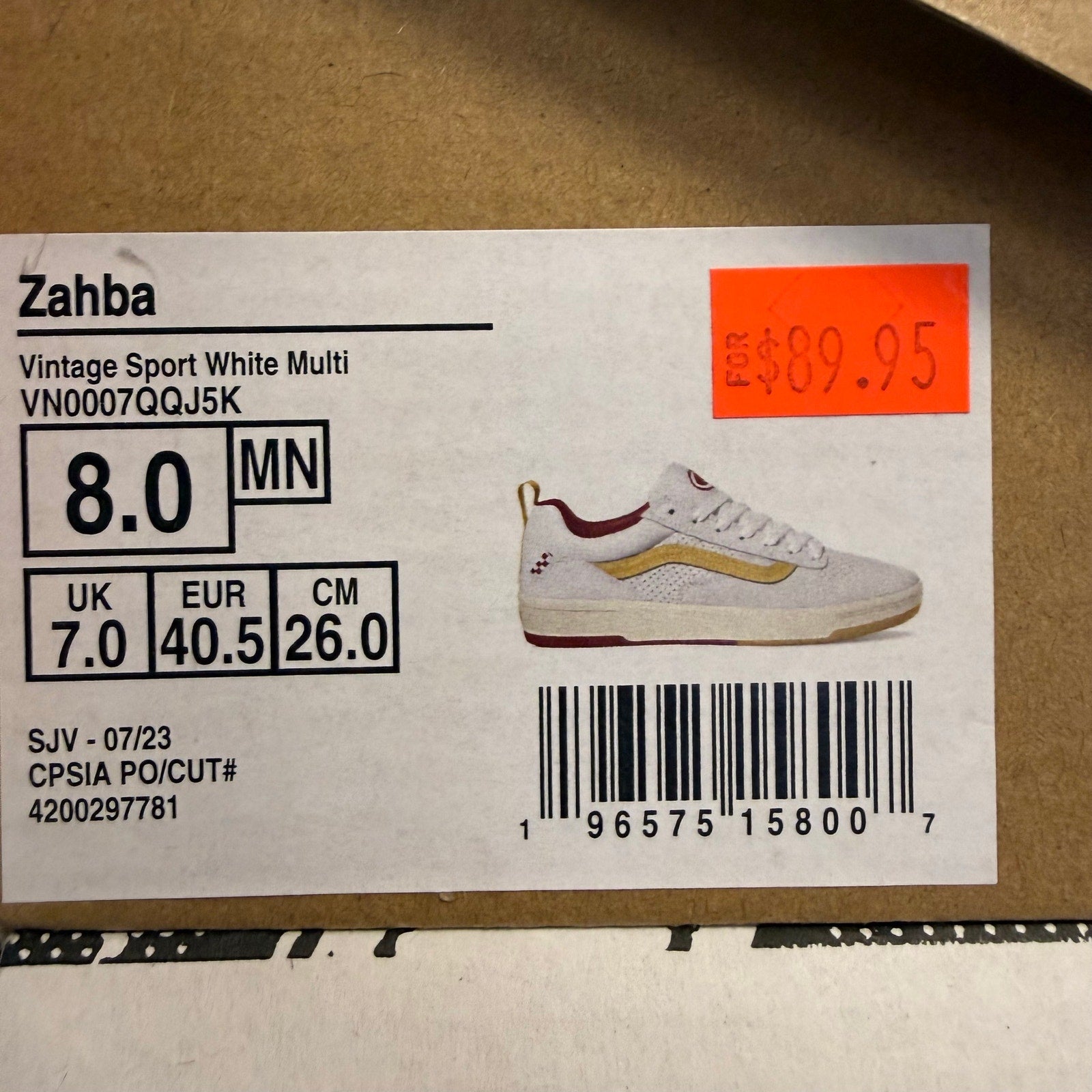 VANS MEN'S 8 ZAHBA VINTAGE SPORT WHITE RED SUEDE MESH NIB