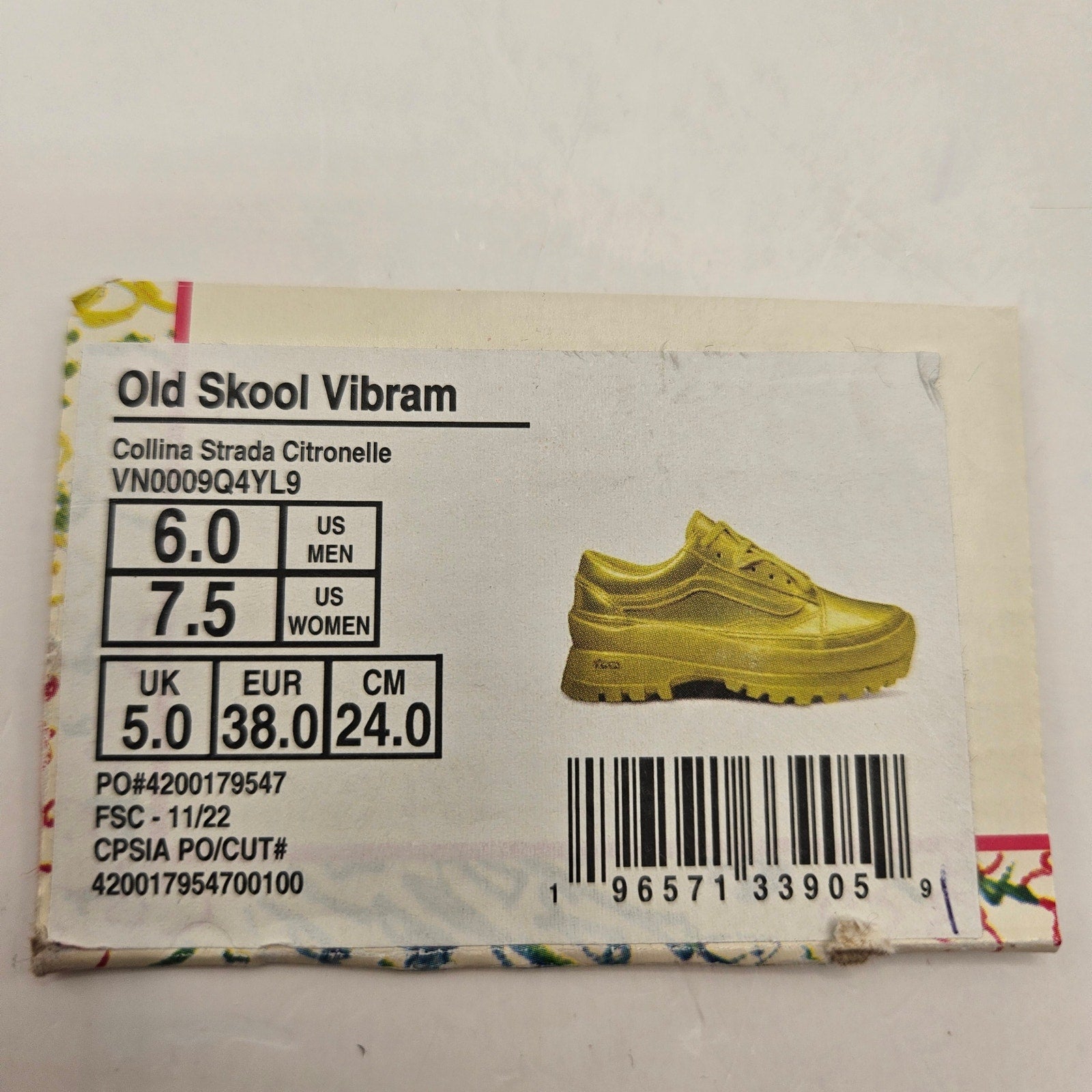 VANS X COLLINA STRADA WOMEN'S 7.5 GOLD OLD SKOOL VIBRAM CASUAL SNEAKERS NWOB