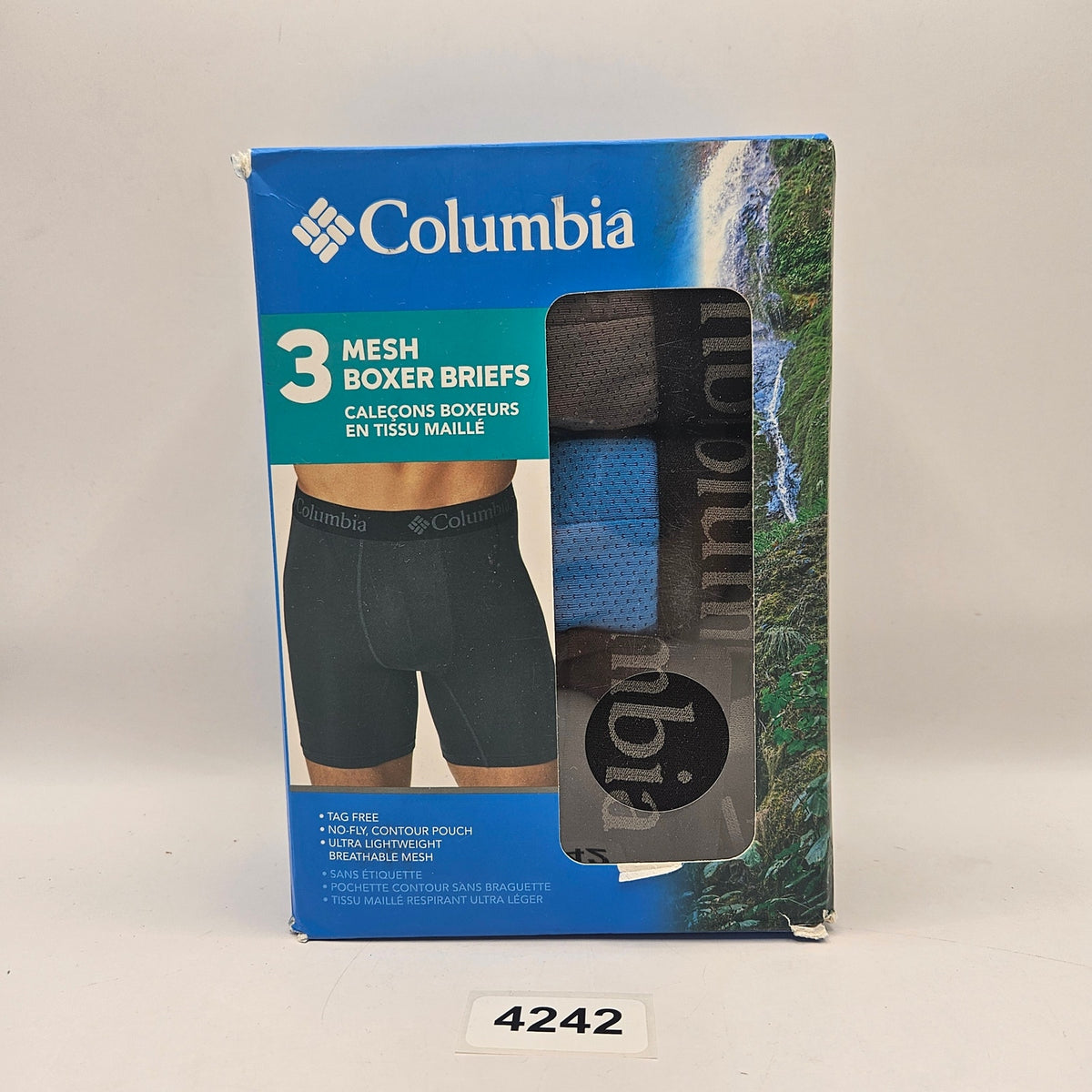 COLUMBIA MEN'S 3XL OVERALL MESH BOXER BRIEF 3 PAIR CHARCOAL BLUE NAVY