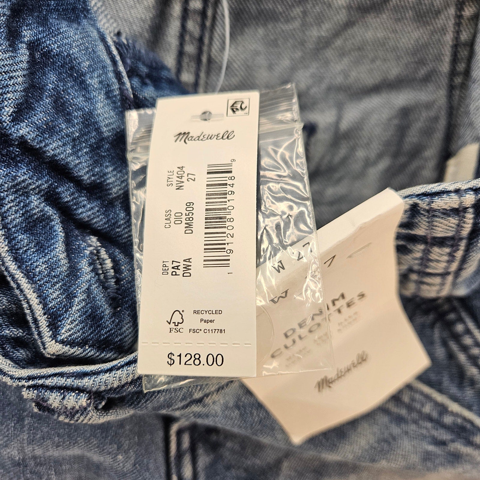 MADEWELL WOMEN'S 27 WIDE LEG CROPPED JEANS BLUE DENIM CULOTTES NWT $128