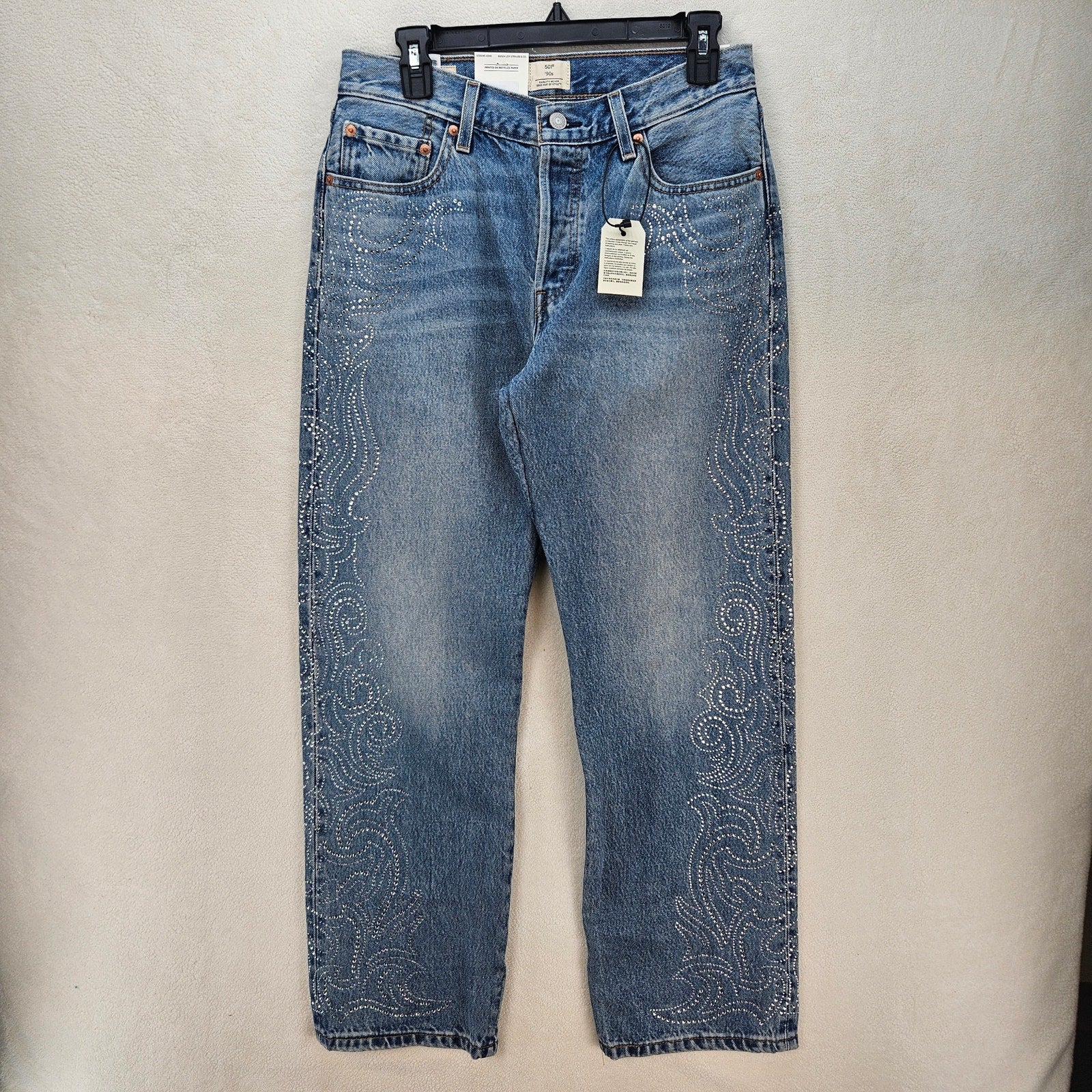 LEVI'S 501 X BEYONCE 90S STRAIGHT JEANS 28X30 WESTERN CRYSTAL NWT $150