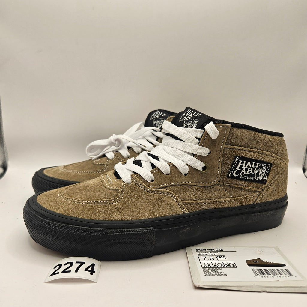 VANS MEN'S 7.5 RARE SKATE HALF CAB PIG SUEDE OLIVE BLACK NWOB