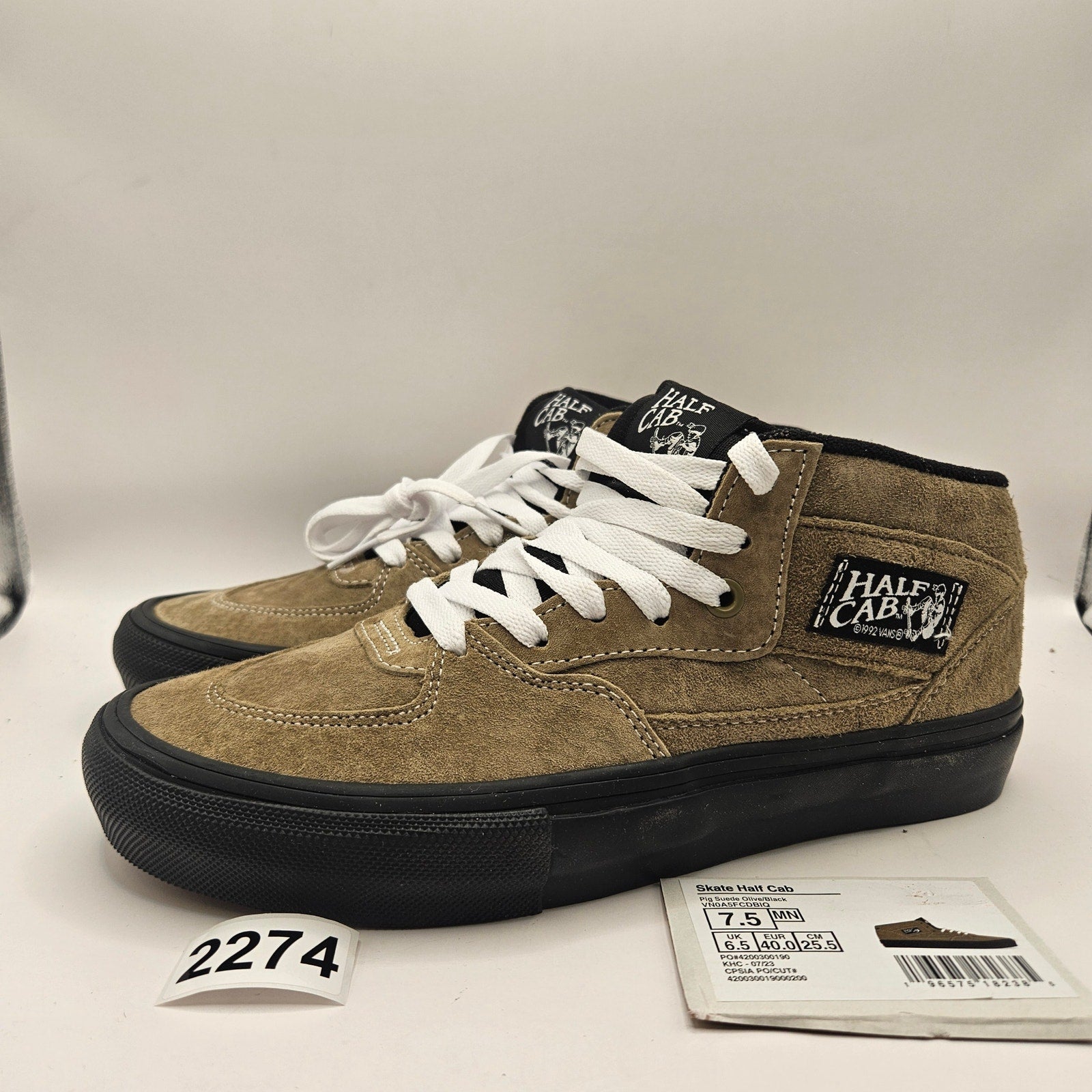 VANS MEN'S 7.5 RARE SKATE HALF CAB PIG SUEDE OLIVE BLACK NWOB