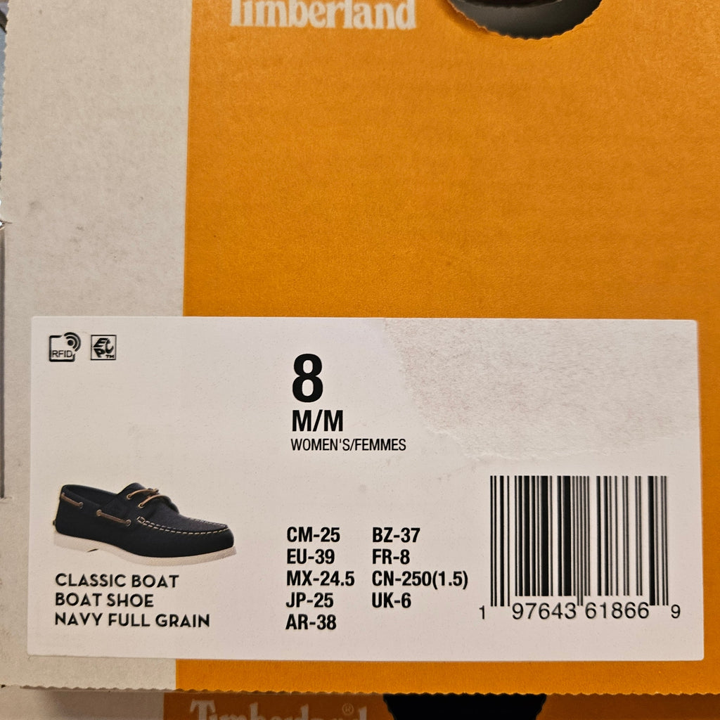 TIMBERLAND WOMEN'S 8 CLASSIC BOAT SHOE NAVY FULL GRAIN NIB TB0A2Q9XEP8
