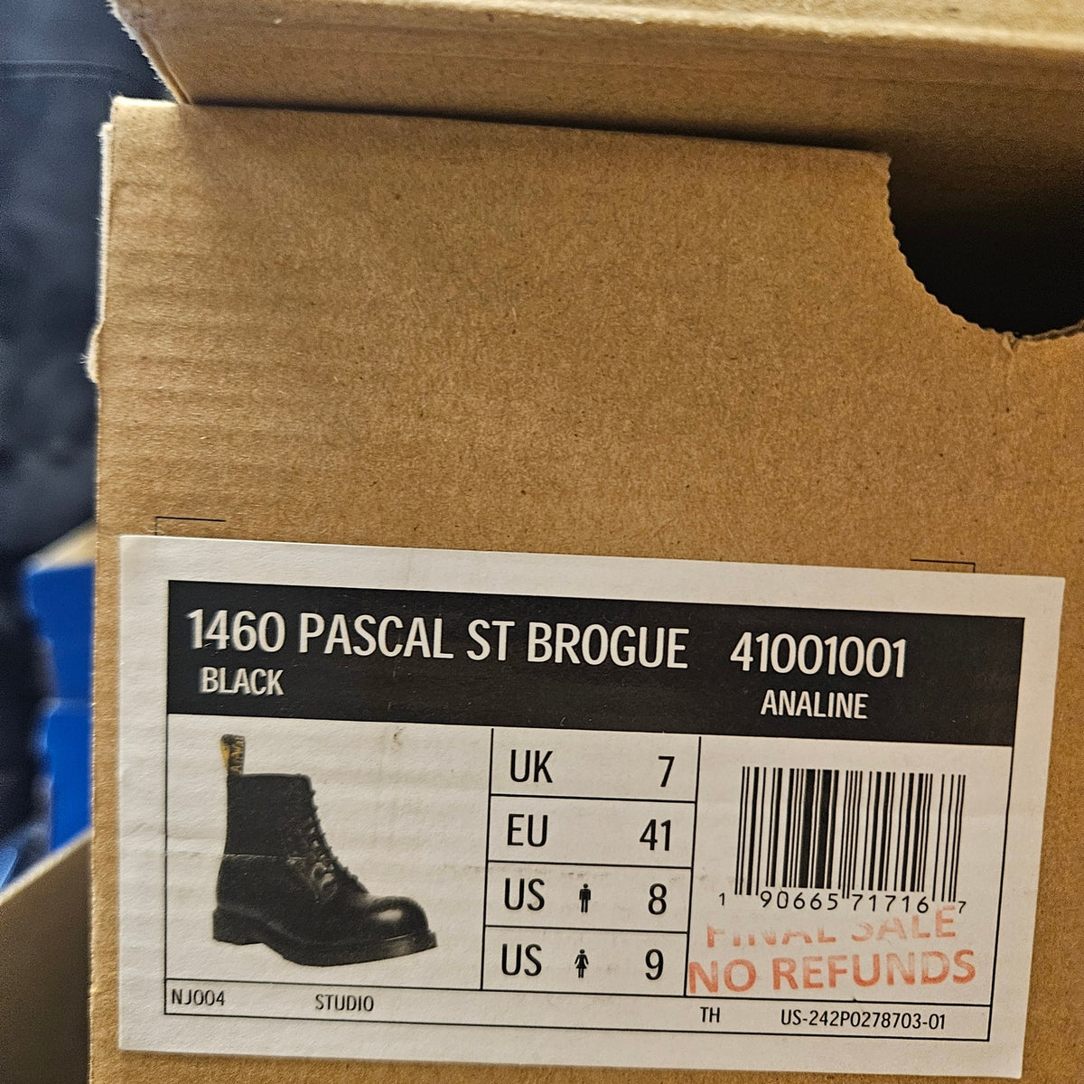 DR MARTEN MEN'S 8 ANALINE 41001001 1460 PASCAL ST BROGUE STEEL TOE BLACK BOOT