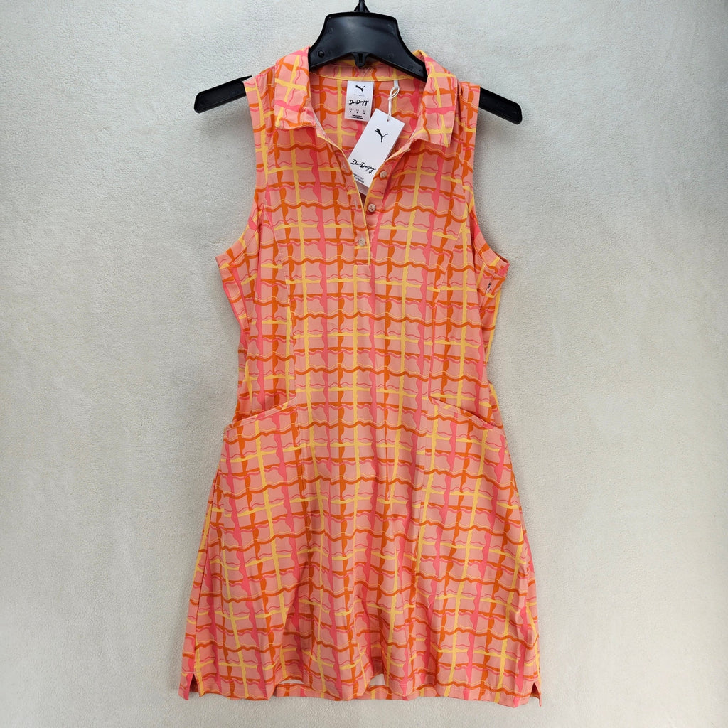 PUMA X DANI DAZEY WOMEN'S MEDIUM SUNDRESS PINK FRUIT PLAID GOLF DRESS NWT 630892