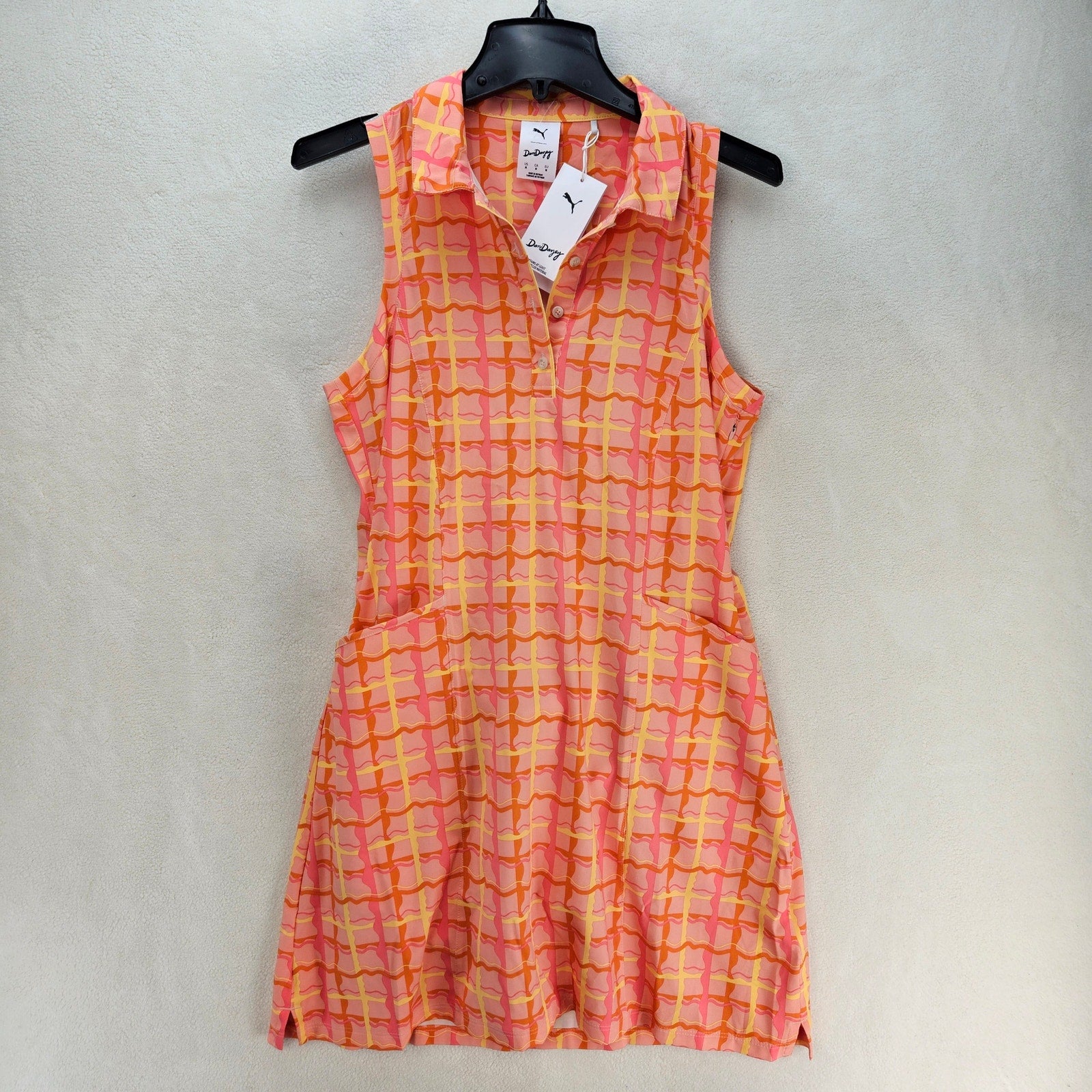 PUMA X DANI DAZEY WOMEN'S MEDIUM SUNDRESS PINK FRUIT PLAID GOLF DRESS NWT 630892