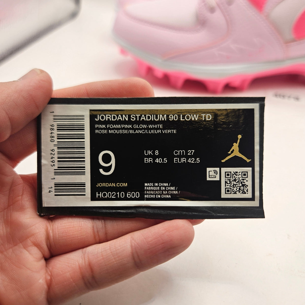 NIKE JORDAN MEN'S 9 STADIUM 90 LOW TD FOOTBALL CLEATS PINK FOAM NWOB HQ0210-600