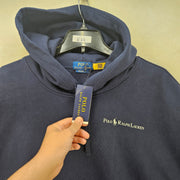 POLO RALPH LAUREN MEN'S XXL NAVY BLUE TERRY CLOTH HEAVY DUTY PULLOVER HOODIE NWT