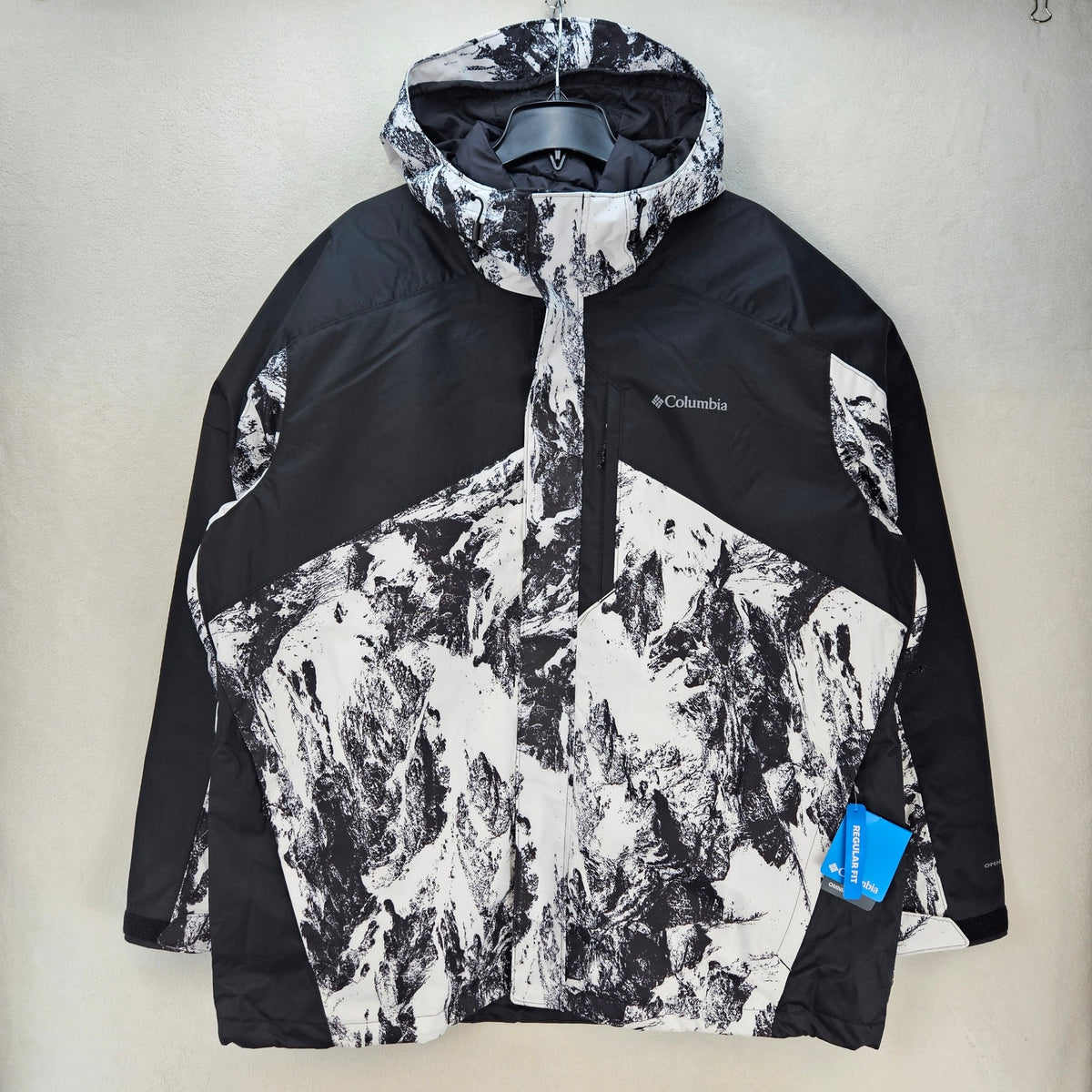 COLUMBIA MEN'S XXL 3 IN 1 INTERCHANGE NORDIC POINT SKI SNOW JACKET BLK WHT PRINT