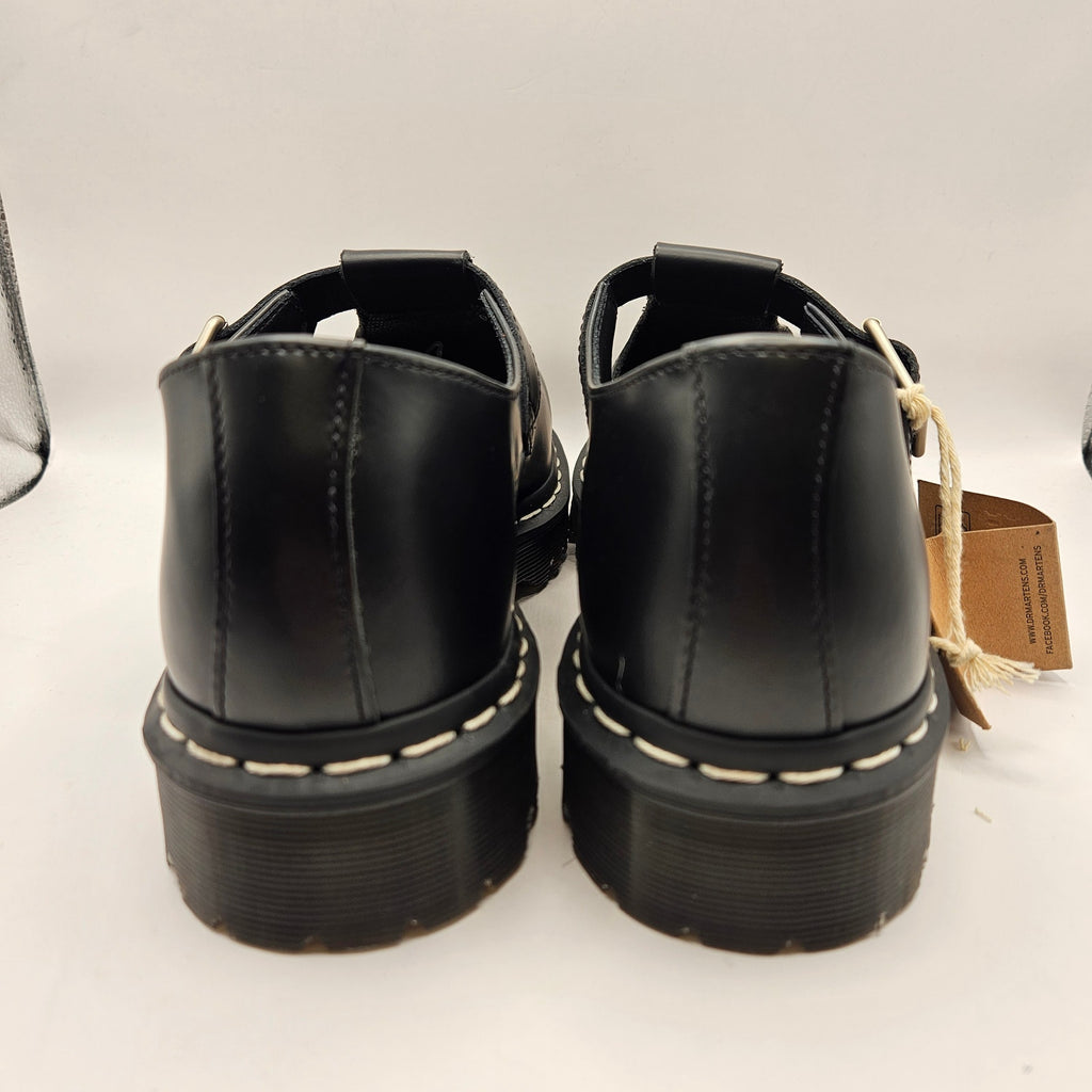 DR MARTENS MEN'S 11 POLLEY BEX T-BAR WHITE STITCHING BLACK LEATHER WHT STITCH