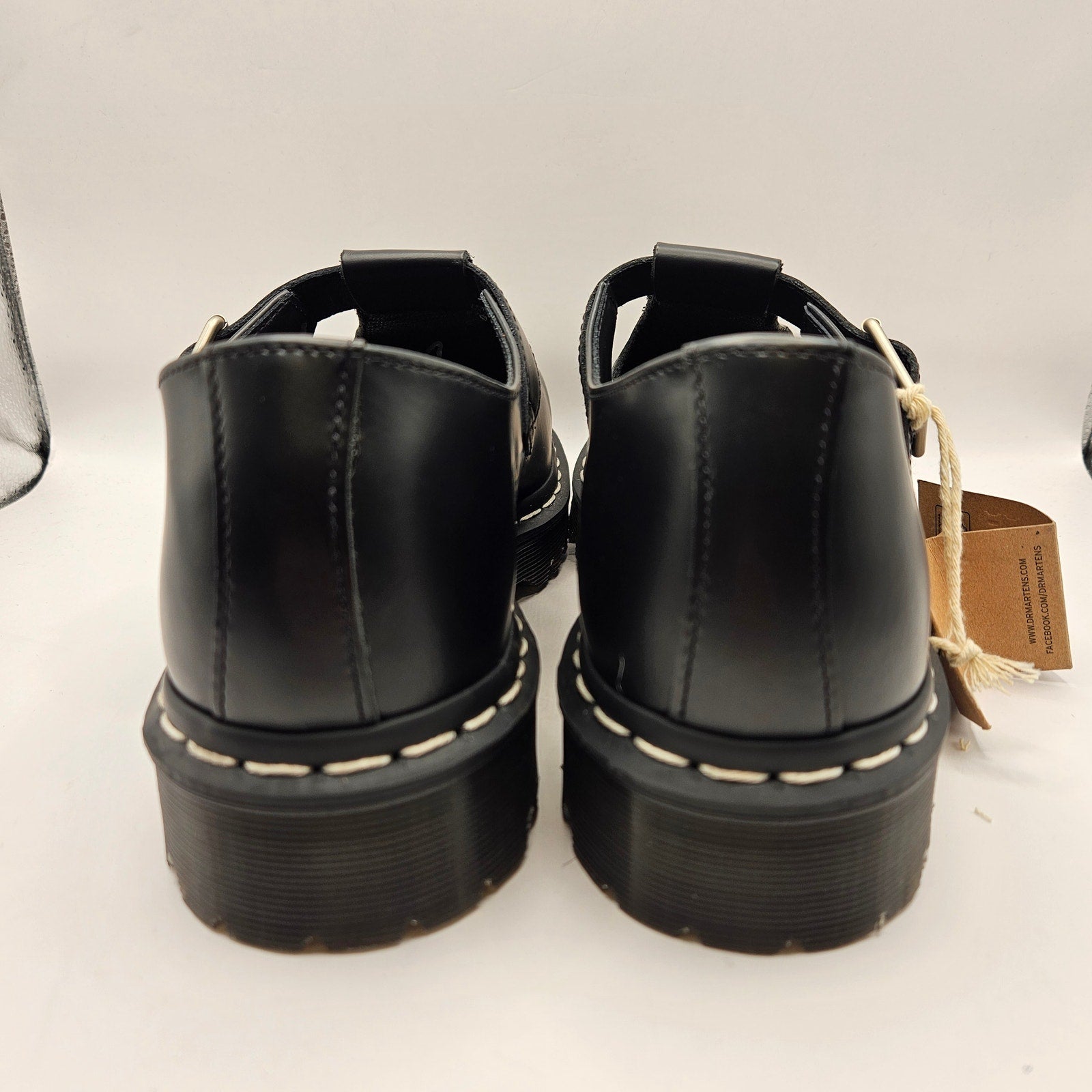 DR MARTENS MEN'S 11 POLLEY BEX T-BAR WHITE STITCHING BLACK LEATHER WHT STITCH