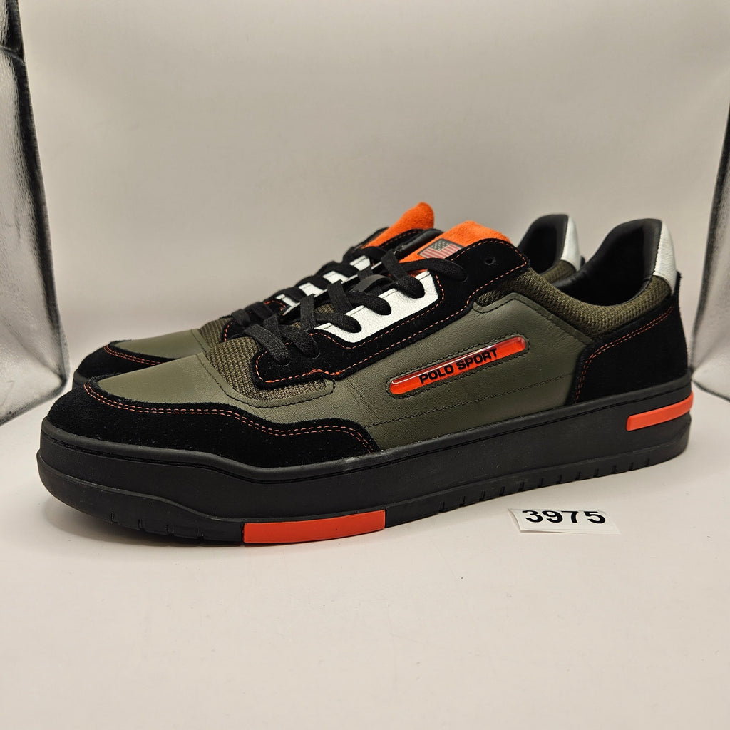 RALPH LAUREN POLO MEN'S 15 PS300 LEATHER PANEL LO TOP SNEAKER OLIVE GREEN NWOB