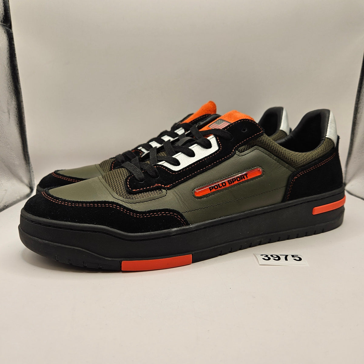 RALPH LAUREN POLO MEN'S 15 PS300 LEATHER PANEL LO TOP SNEAKER OLIVE GREEN NWOB
