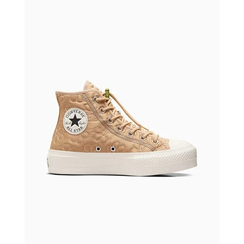 CONVERSE WOMEN'S 9 CTAS A08721C LIFT HI PLATFORM QUILTED KHAKI FLORAL