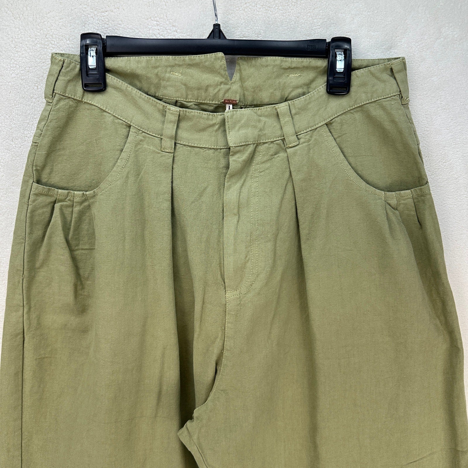 !!!!MISSING SIZE FREE PEOPLE WOMEN'S OLIVE GREEN LINEN SWEET TALK WIDE LEG CROP CHINO PANTS