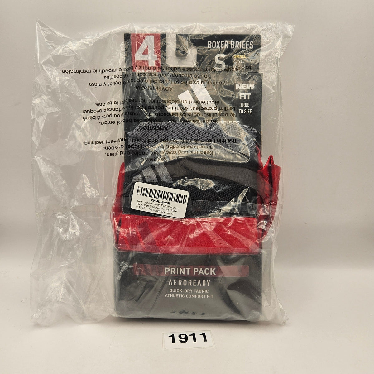ADIDAS YOUTH SMALL 4PK MICROFIBER BOXER BRIEF MULTIPACK ATHLETIC UNDERWEAR