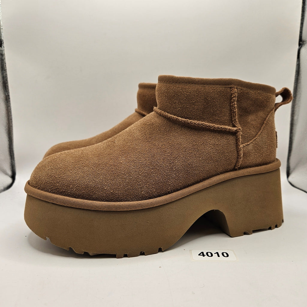 UGG WOMEN'S 9 ULTRA MINI HEIGHTS CHESTNUT SUEDE PLATFORM BOOTS 1158311 NWOB