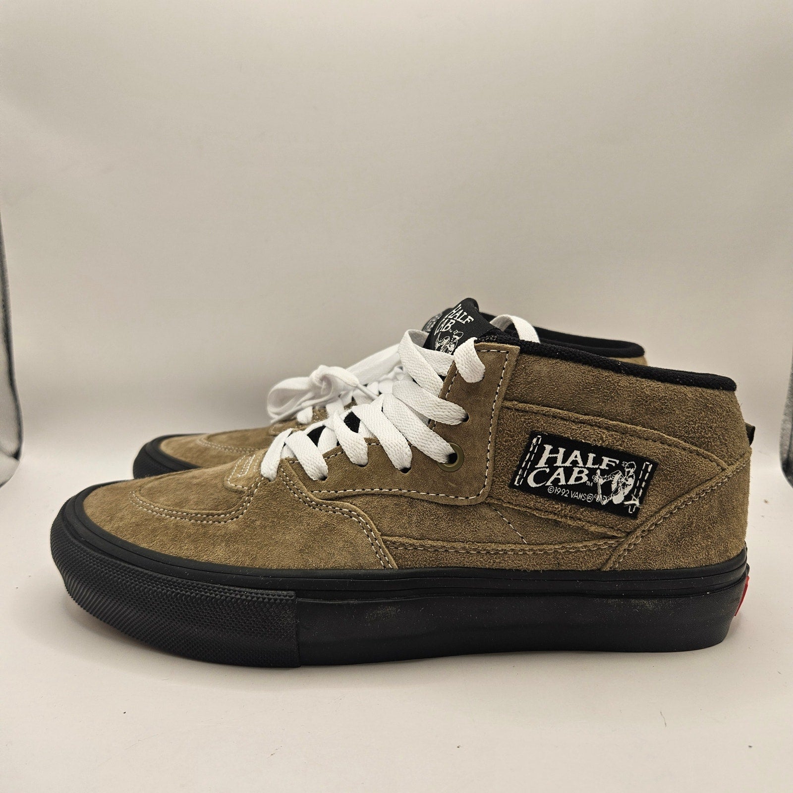 VANS MEN'S 7.5 RARE SKATE HALF CAB PIG SUEDE OLIVE BLACK NWOB