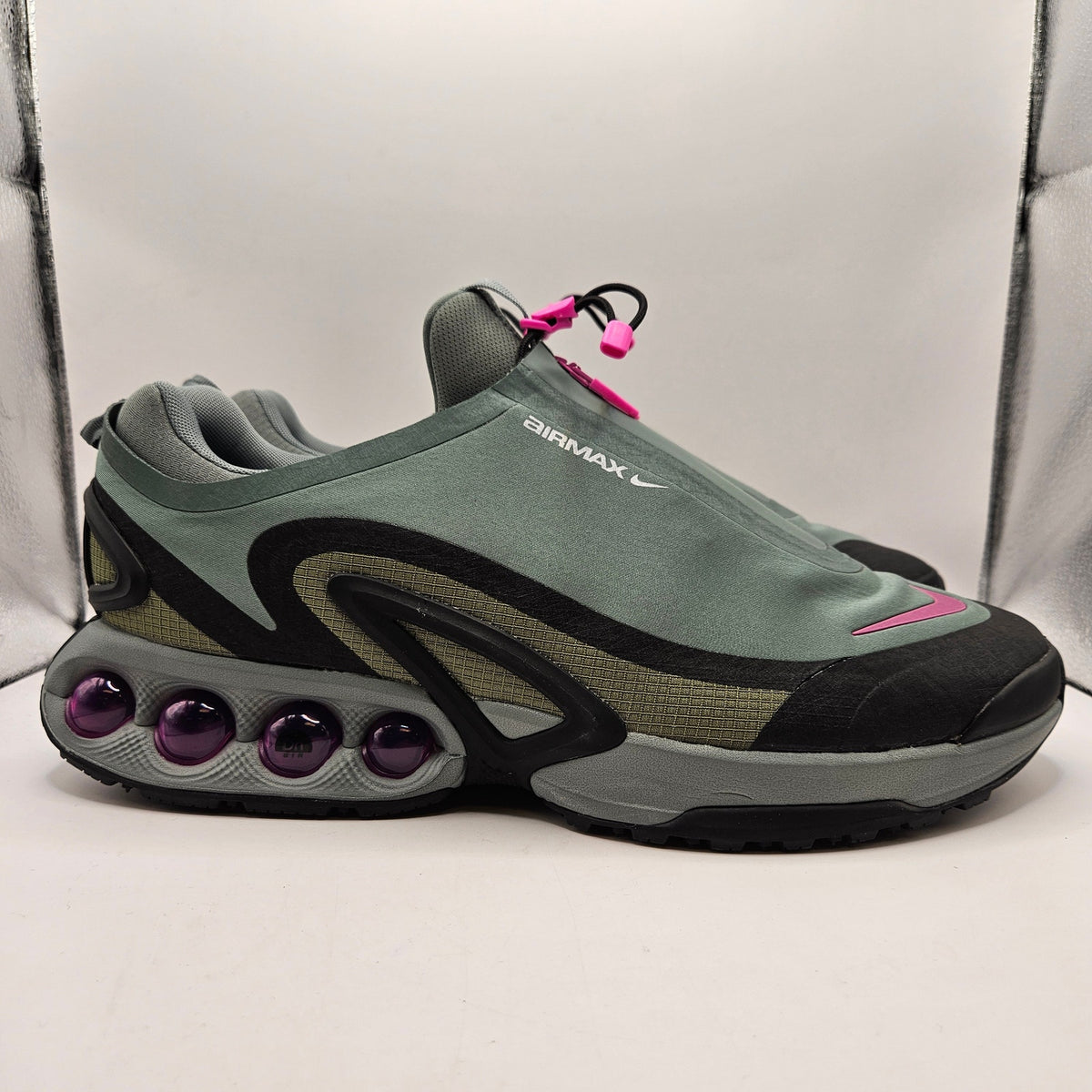 NIKE MEN'S 15 AIR MAX DN ROAM CLAY GREEN BLACK PINK PURPLE HQ8605-300