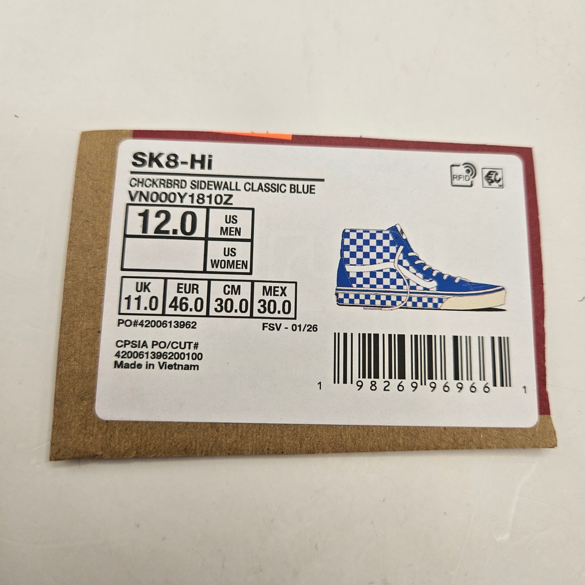 VANS MEN'S 12 SK8-HI CHECKERBOARD SIDEWALL CLASSIC BLUE SKATEBOARD NWOB