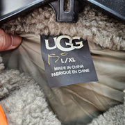 UGG KRISTIAN SIZE L/XL CONVERTIBLE PUFFER COAT BROWN SHERPA LINED HOODED JACKET