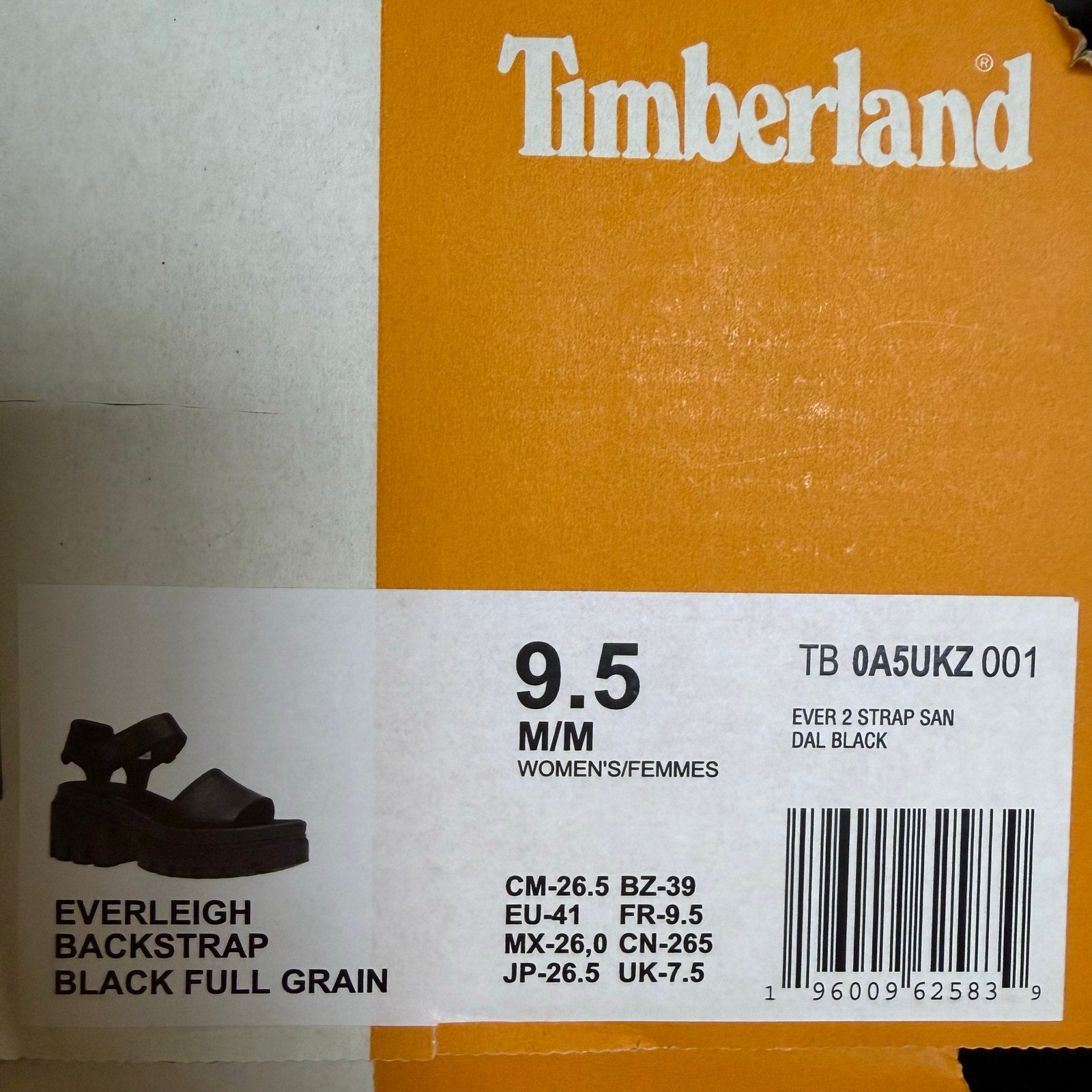 TIMBERLAND WOMEN'S 9.5 EVERLEIGH BACKSTRAP BLACK FULL GRAIN NIB
