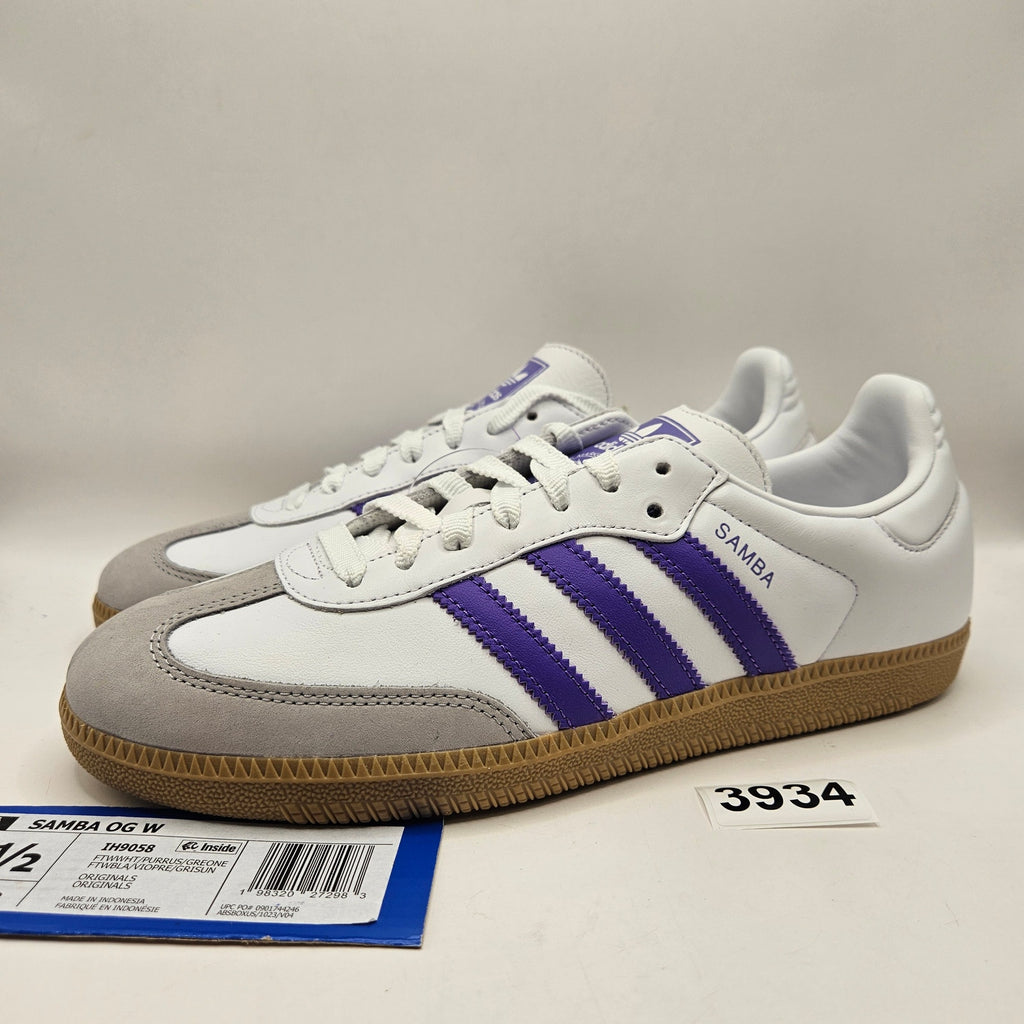 ADIDAS ORIGINALS WOMEN'S 9.5 SAMBA OG WHITE PURPLE RUSH NWOB IH9058