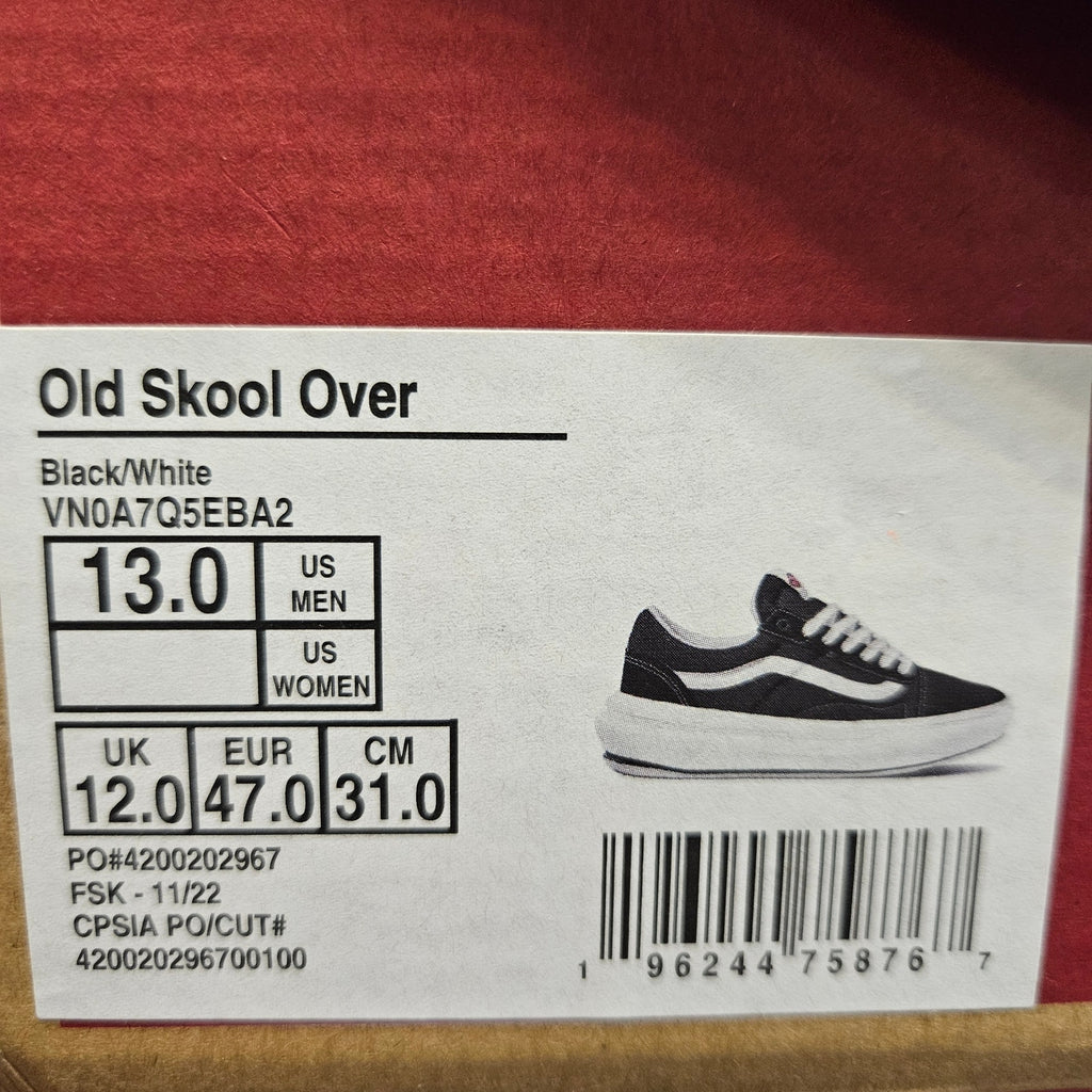 VANS MEN'S 13 OLD SKOOL OVERT COMFYCUSH BLACK WHITE NIB NB0A7Q5EBA2