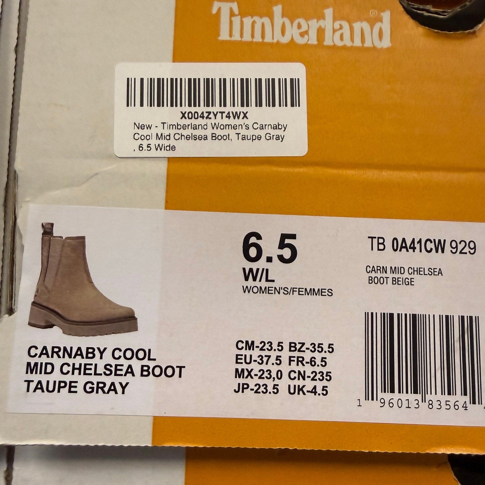 TIMBERLAND WOMEN'S 6.5 WIDE CARNABY COOL MID CHELSEA BOOT TAUPE GRAY NIB