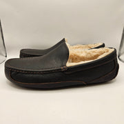 UGG MEN'S 12 ASCOT DARK SPICE BROWN LEATHER SLIPPERS LOAFER 5379